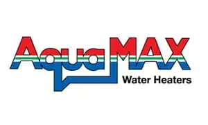 The image shows the AquaMAX logo, featuring bold, colorful letters with a water wave design running through "Aqua." Below "MAX," in a smaller, simpler font, is the text "Water Heaters." Perfect for any plumber in Sydney looking to promote reliable hot water solutions.