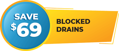 A promotional graphic with a blue circle containing the text "SAVE $69" in white, and a yellow background with the black text "BLOCKED DRAINS" to the right of the circle. Ideal for anyone needing a plumber in Sydney.