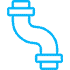 A blue icon of a curved plumbing pipe with two bends, one at the top and another in the middle, resembling an elbow joint. The pipe appears to be part of a piping or plumbing system, perfect for identifying a Sydney emergency plumber.
