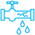 A bright blue icon of a cracked water pipe with water droplets leaking from the break. The pipe has a valve on top, indicating a flow control mechanism—a clear visual for anyone in need of a Sydney emergency plumber.