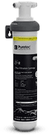 Image of a long, cylindrical water filter cartridge labeled "Puretec" with a yellow band near the top. Primarily white with dark text and graphics, it features inlet and outlet connections at the top and a hanging bracket on the left side. Ideal for plumbers in Sydney needing reliable filtration solutions.