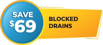 A promotional graphic with a blue circle containing the text "SAVE $69" in white, and a yellow background with the black text "BLOCKED DRAINS" to the right of the circle. Ideal for anyone needing a plumber in Sydney.