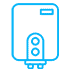 Line art icon of a water heater in blue, perfect for identifying your trusted Sydney emergency plumber. The design features a basic rectangular body with rounded edges, two vertically stacked control knobs on the front, and a small rectangular display or indicator window above the knobs.