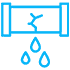 Icon depicting a broken pipe with three water drops leaking from a crack in the middle. The pipe and drops are shown in bright blue against a white background, signaling a plumbing issue or water leakage, ideal for contacting a Sydney emergency plumber.
